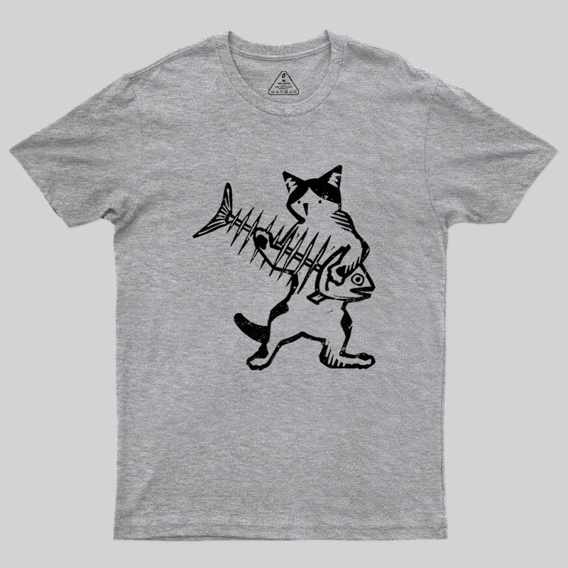 Rock Cat With Fish Guitar Geek T-Shirt