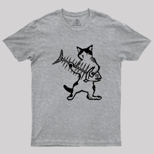 Rock Cat With Fish Guitar Geek T-Shirt