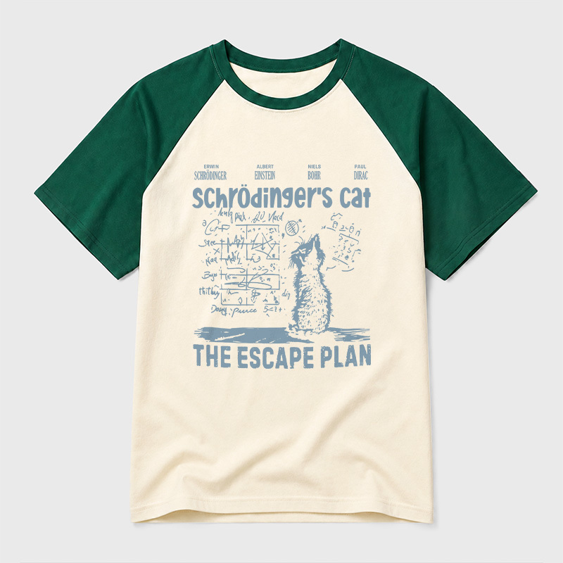 Schrodinger's Cat Escape Plan Interesting Physics Science Geek Retro Raglan T-Shirt
