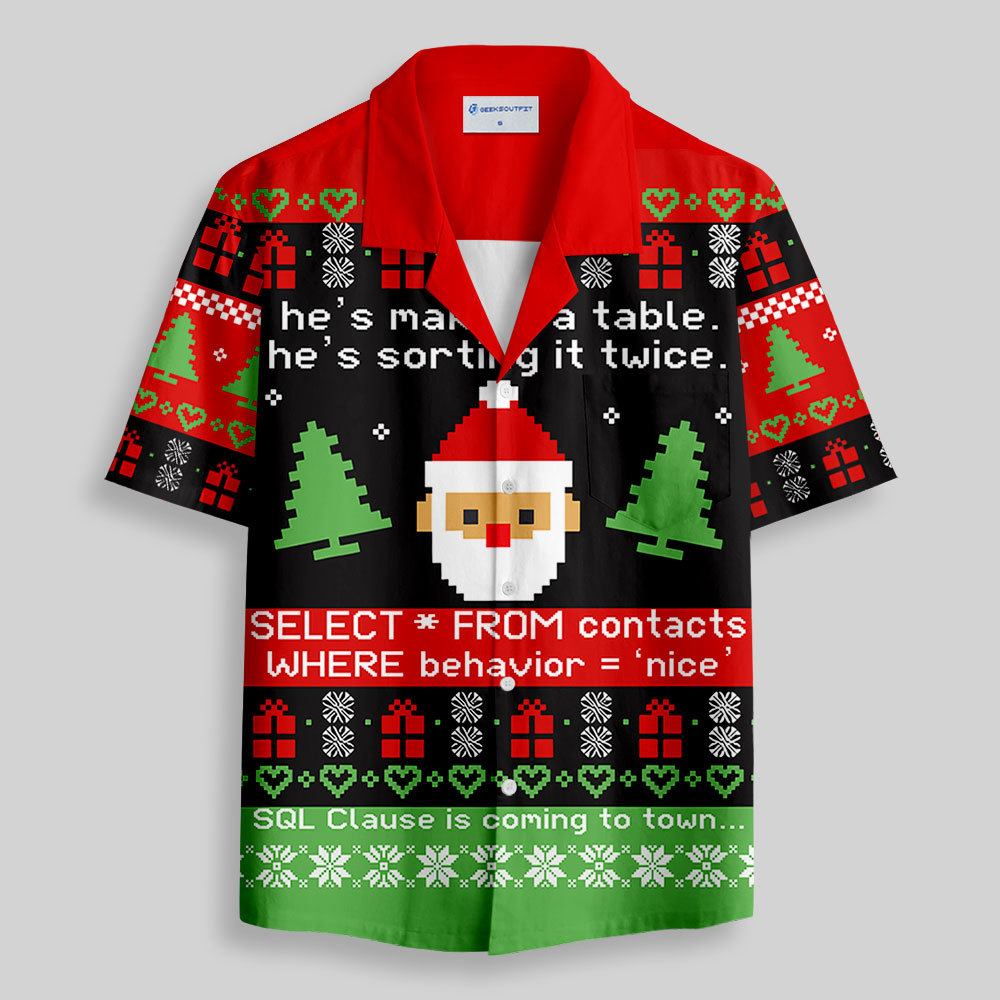 Sql Clause Is Coming to Town Button Up Pocket Shirt