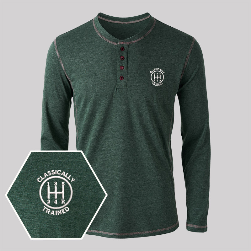 Classically Trained Embroidered Long Sleeve Henley Shirts
