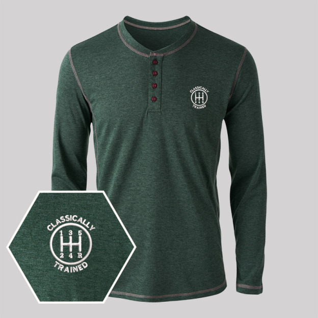 Classically Trained Embroidered Long Sleeve Henley Shirts