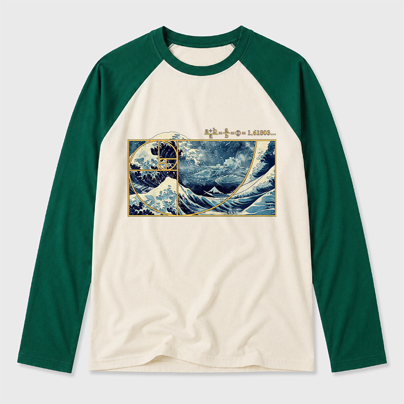 The Great Fibonacci Wave Geek Retro Raglan Long-Sleeve Tee