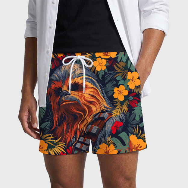 Chewie Flowers and Trees From Geek Hawaiian Swim Trunks