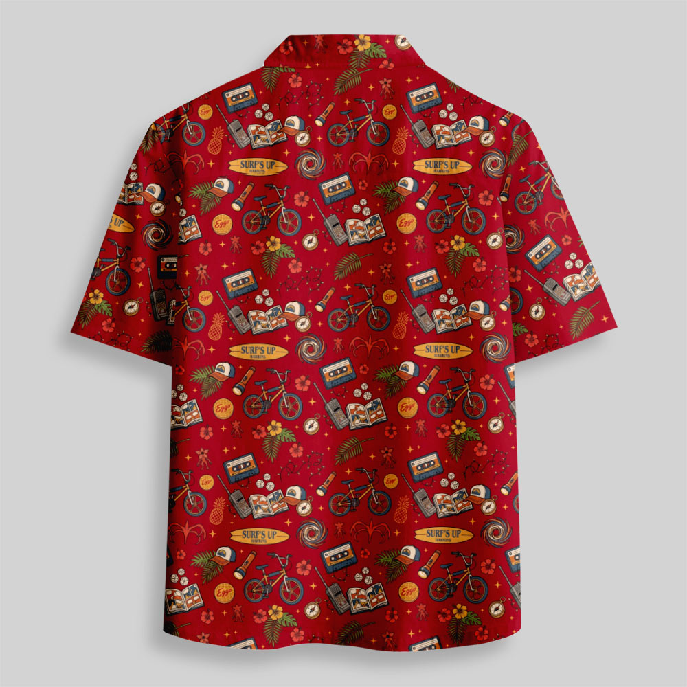80s Mystery Squad Retro Icons Button Up Pocket Shirt