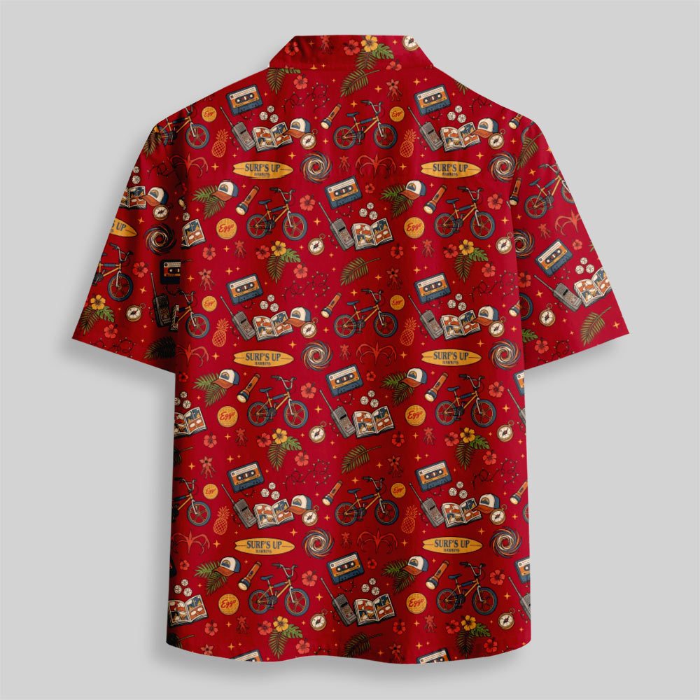 80s Mystery Squad Retro Icons Button Up Pocket Shirt