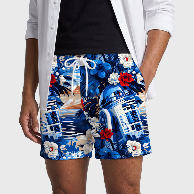 Robot Geek Hawaiian Swim Trunks
