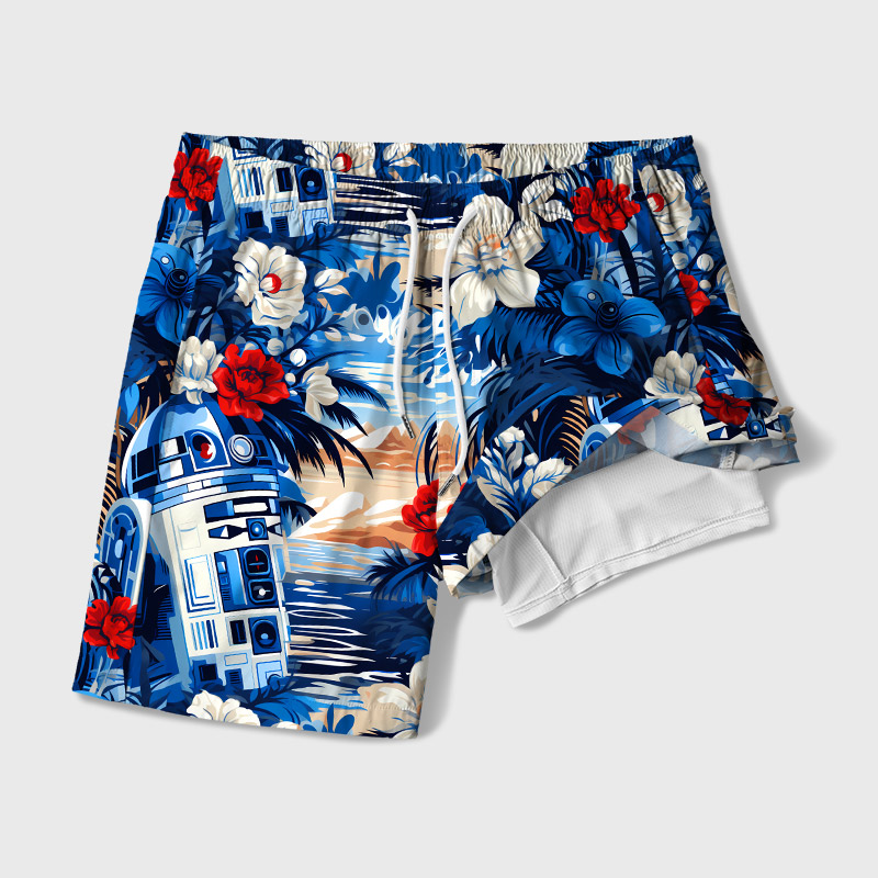 Robot Geek Hawaiian Swim Trunks