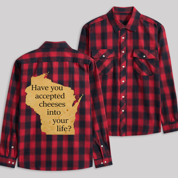 Wisconsin Cheese Pun Plaid Flannel Shirt