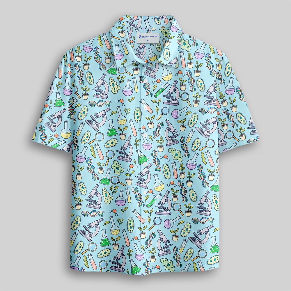 Biology Lab Doodle Series Button Up Pocket Shirt