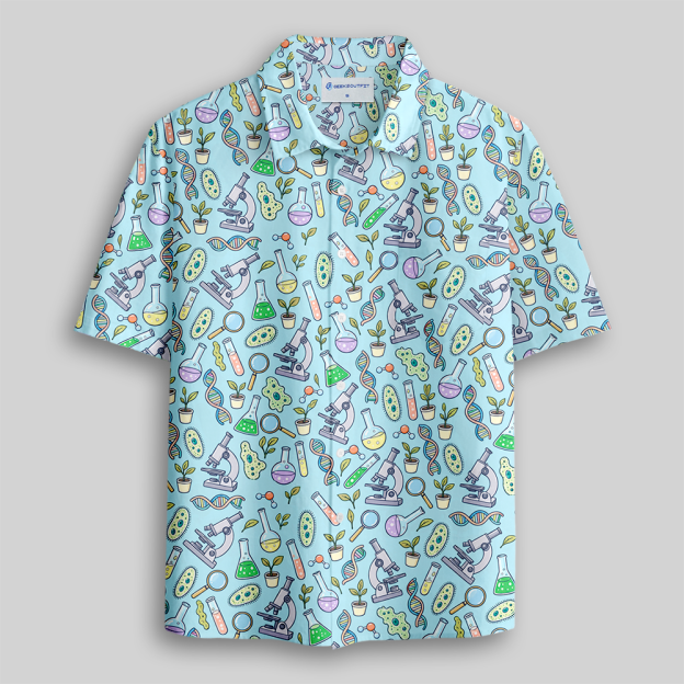 Biology Lab Doodle Series Button Up Pocket Shirt