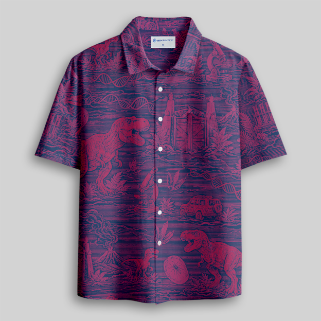 Jurassic Dinosaur DNA Microscope Button Up Pocket Shirt