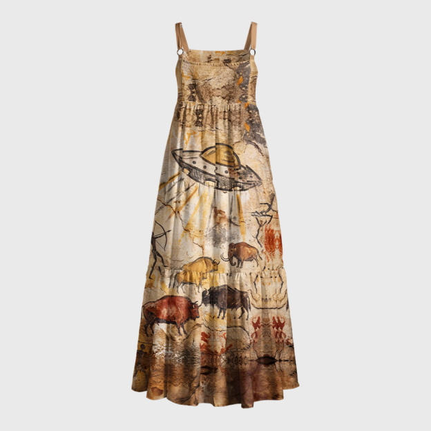 Full-Wall UFO Mural Geek Tiered Cami Maxi Dress