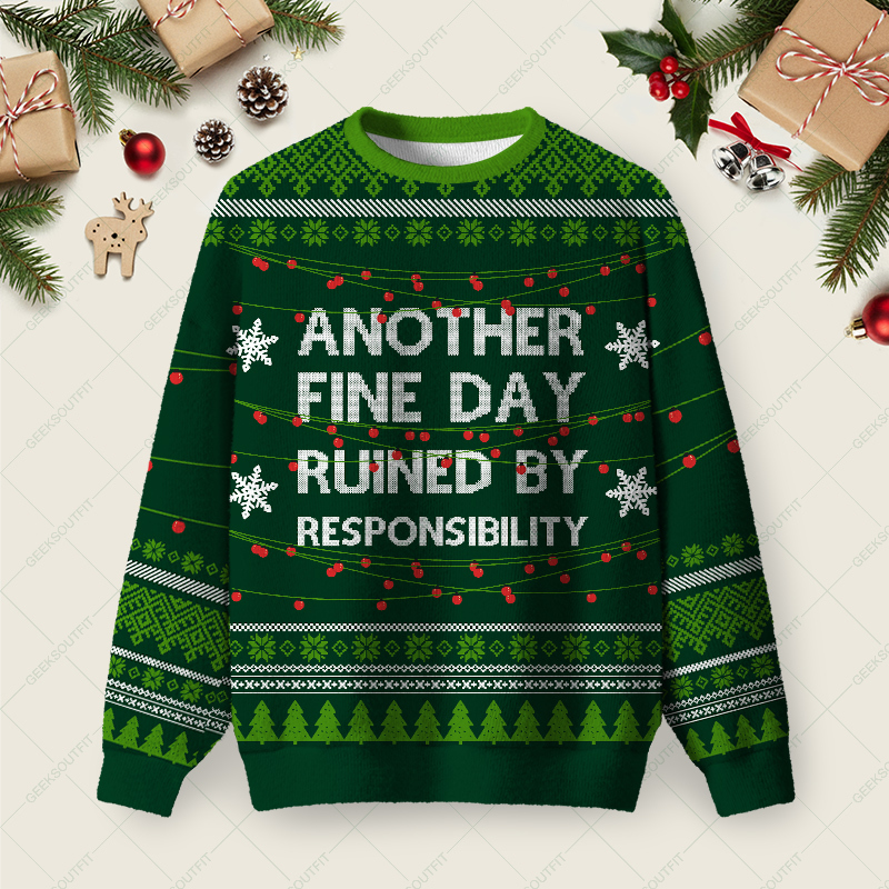 Geeksoutfit Responsibility Ruins Everything Ugly Christmas Fuzzy Fleece Sweatshirt for Sale