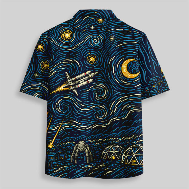 Starry Night Savior Galactic Mission Button Up Pocket Shirt
