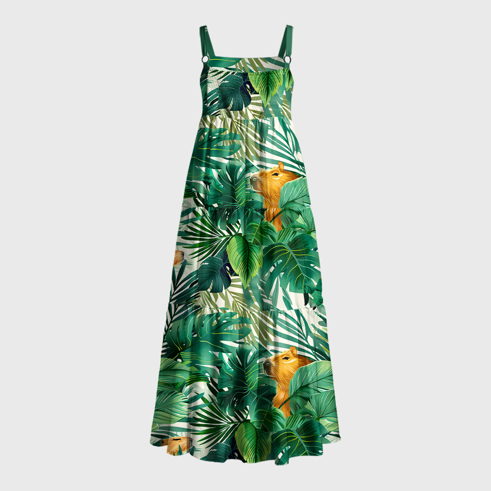 Hawaii Capybara Geek Tiered Cami Maxi Dress