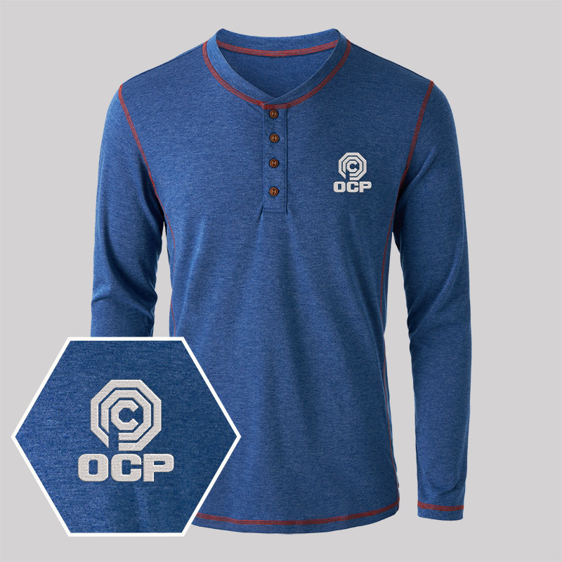 OCP Embroidered Long Sleeve Henley Shirts
