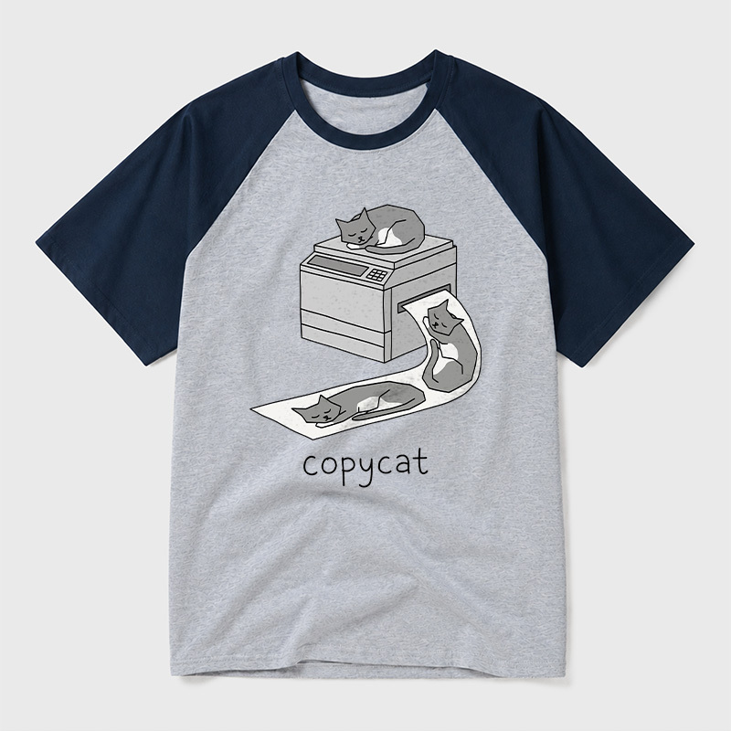 Copycat Printer Nap Graphic Geek Retro Raglan T-Shirt