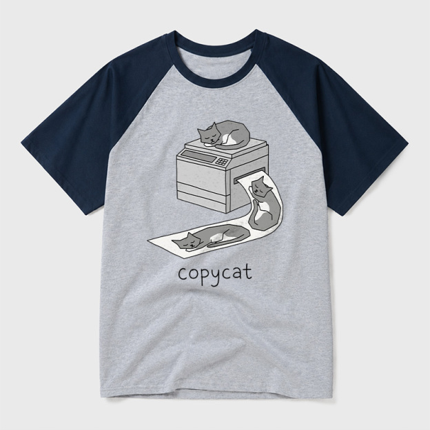 Copycat Printer Nap Graphic Geek Retro Raglan T-Shirt