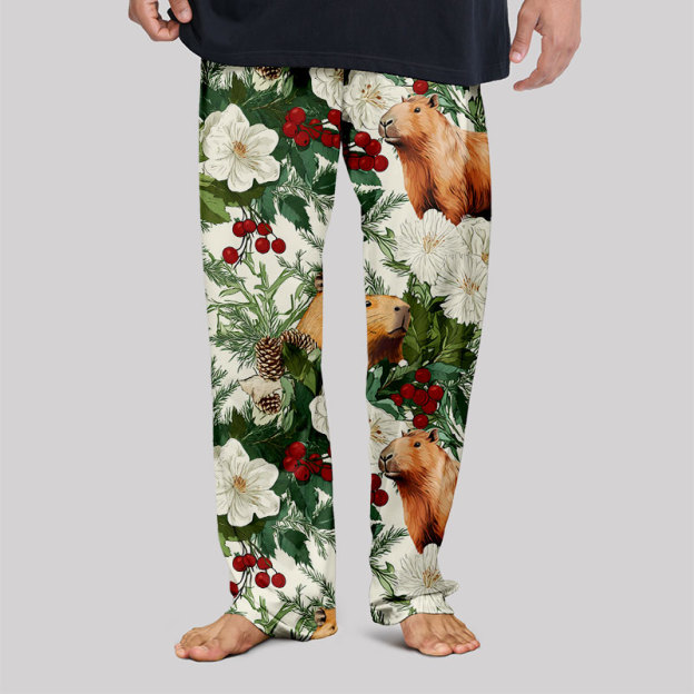Christmas Winter Plant Capybara Geek Loungewear Pants