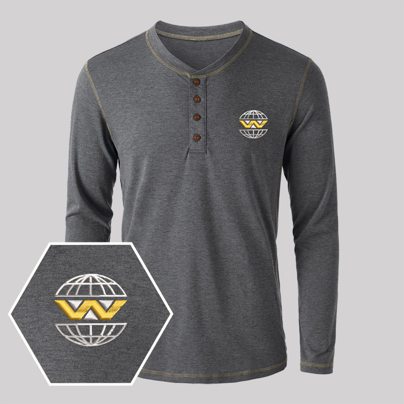 Weyland Yutani Embroidered Long Sleeve Henley Shirts