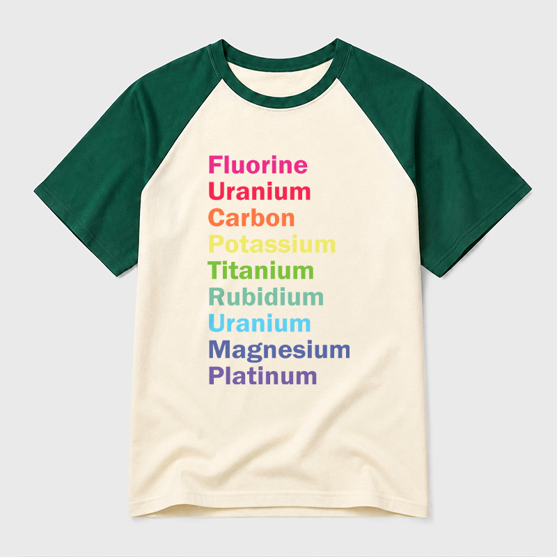Fluorine Uranium Carbon Potassium Geek Retro Raglan T-Shirt