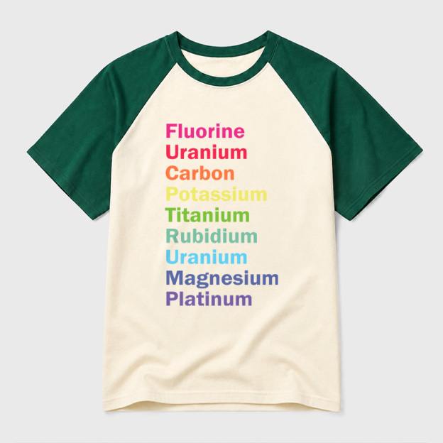 Fluorine Uranium Carbon Potassium Geek Retro Raglan T-Shirt