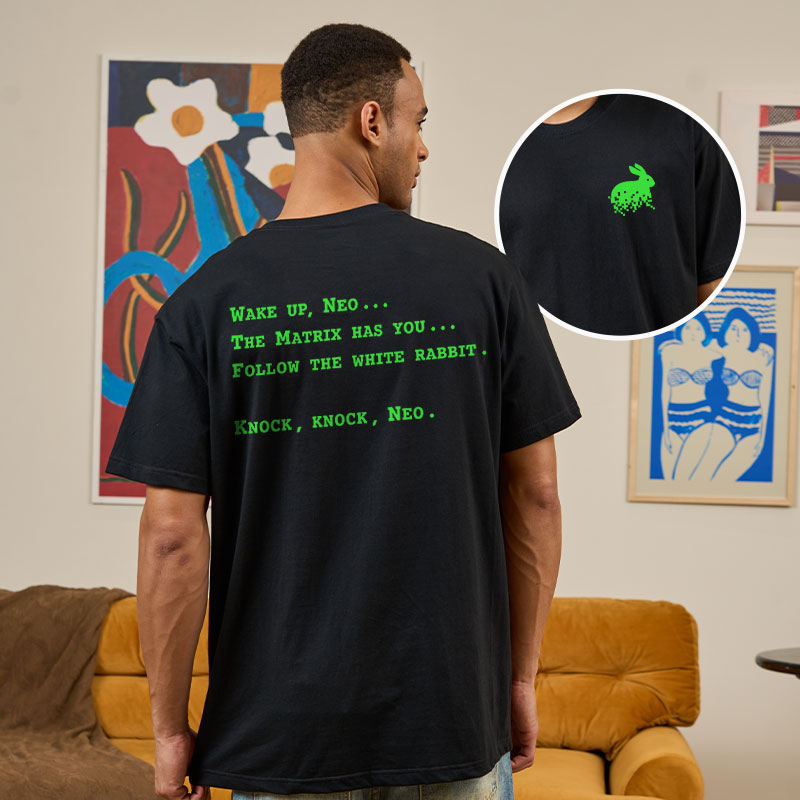 Green Code Front and Back Printed Geek T-Shirt