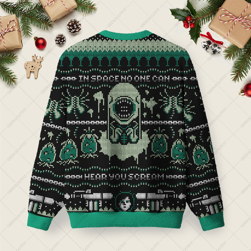 Alien World Ugly Christmas Fuzzy Fleece Sweatshirt