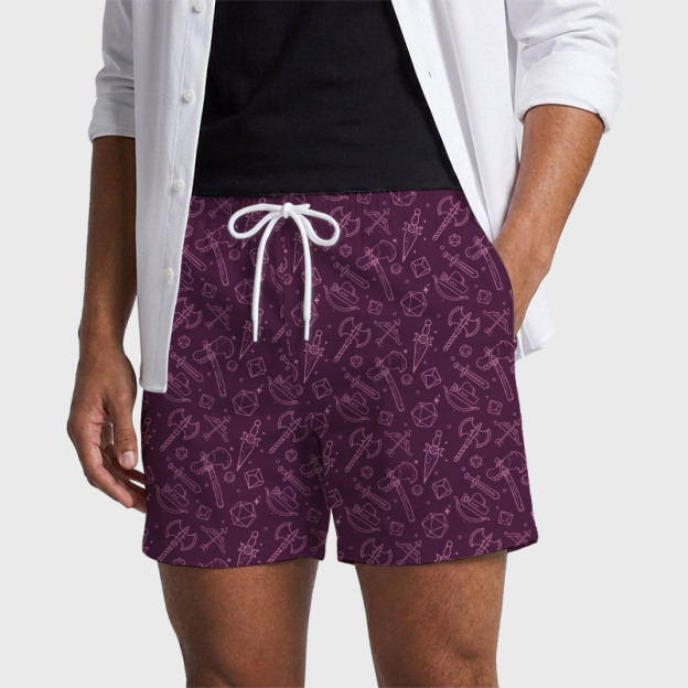 DND Medieval Weapons Geek Hawaiian Swim Trunks