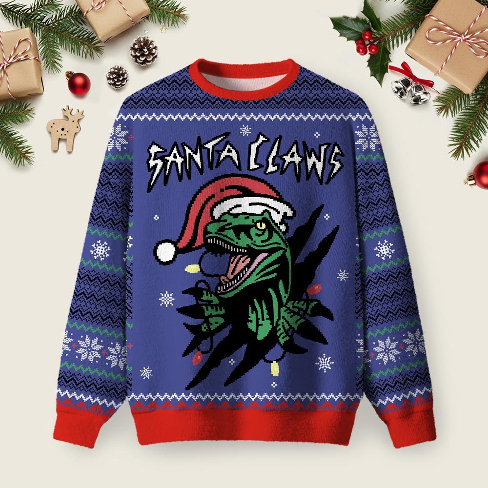 Geeksoutfit Jurassic Dinosaurs Ugly Christmas Fuzzy Fleece Sweatshirt for Sale
