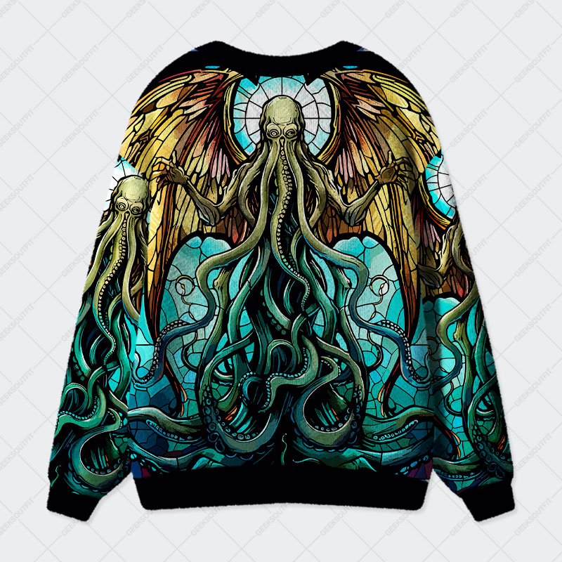 Stained Glass Style Cthulhu Geek Ugly Cardigan Sweaters 