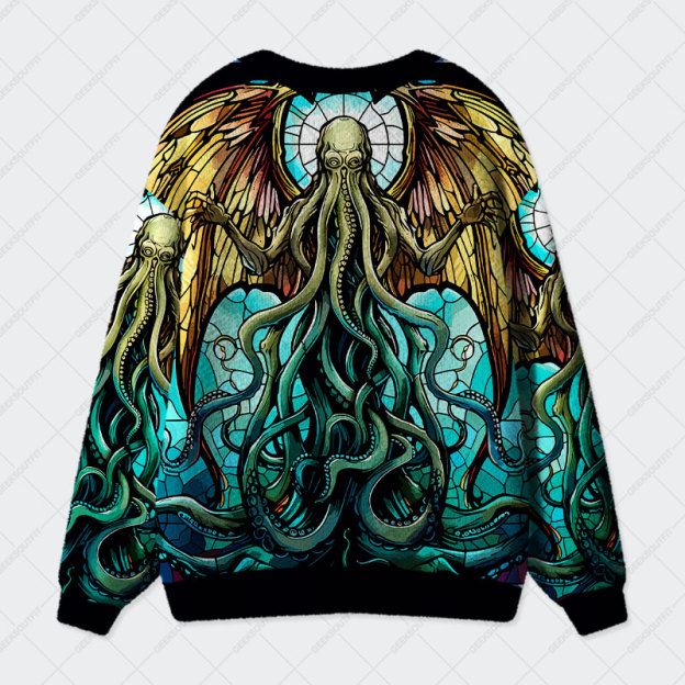 Stained Glass Style Cthulhu Geek Ugly Cardigan Sweaters 
