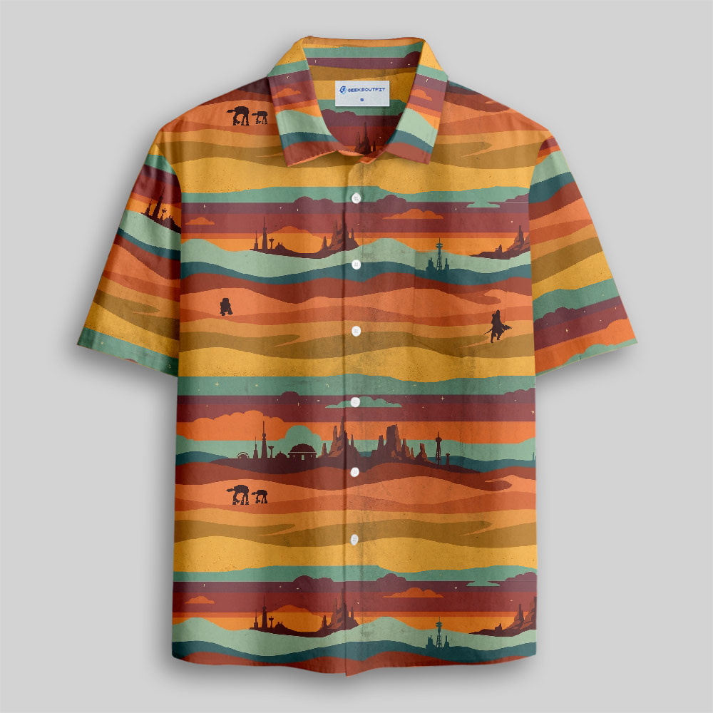 Retro Desert Skyline Button Up Pocket Shirt