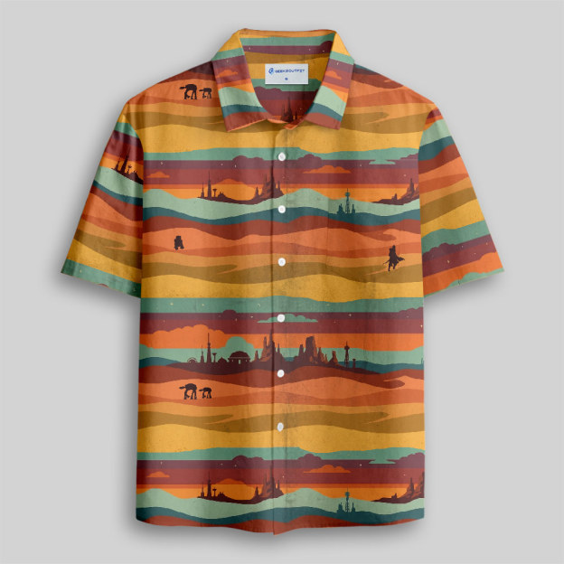 Retro Desert Skyline Button Up Pocket Shirt