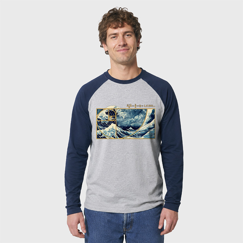 The Great Fibonacci Wave Geek Retro Raglan Long-Sleeve Tee