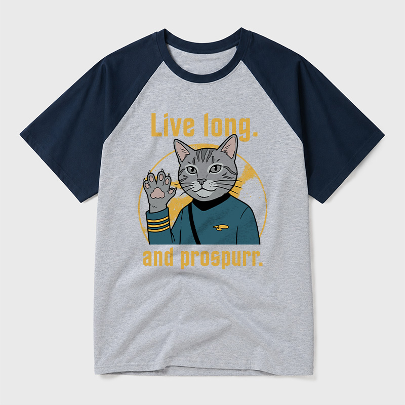 Live Long and Prospurr Vulcan Cat Geek Retro Raglan T-Shirt