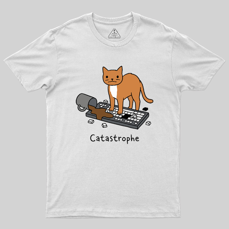Catastrophe Spilled Coffee Cat Geek T-Shirt
