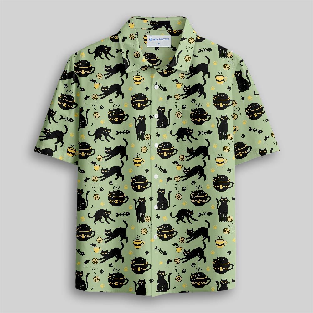 Midnight Cat Whispers Button Up Pocket Shirt