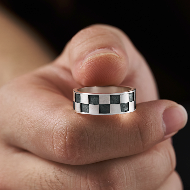 Checkboard Sterling Silver Band Ring