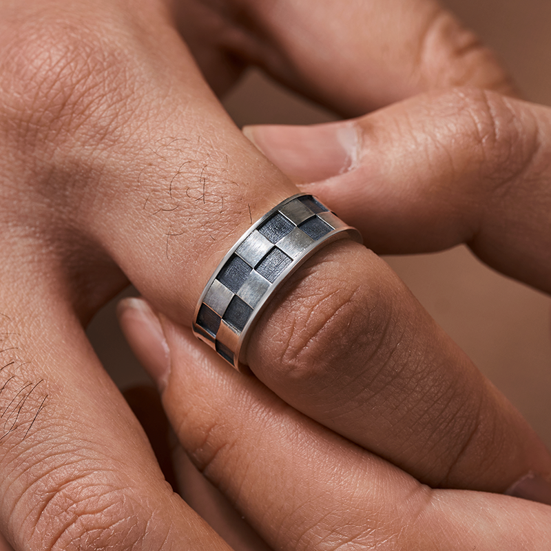 Checkboard Sterling Silver Band Ring
