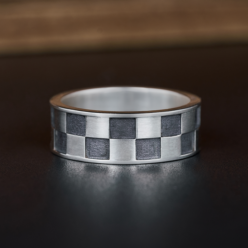 Checkboard Sterling Silver Band Ring