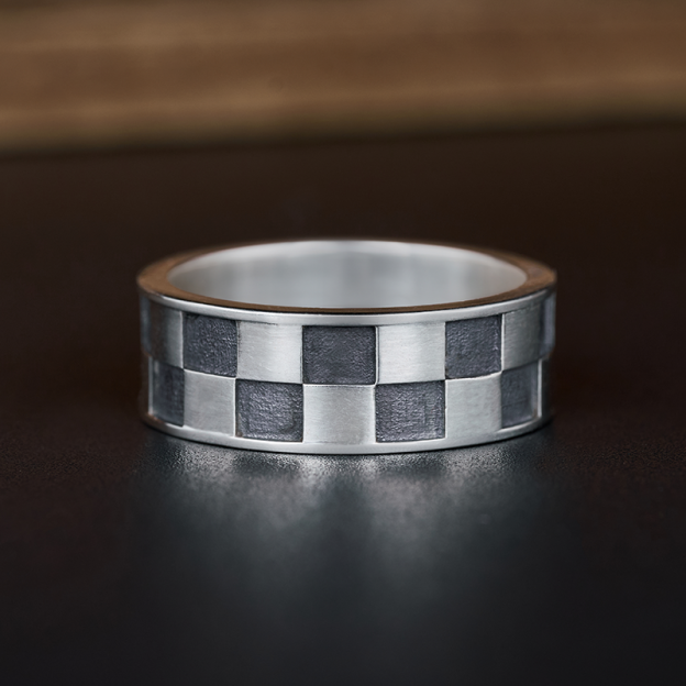 Checkboard Sterling Silver Band Ring