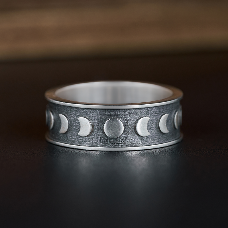 Geeksoutfit Moon Phases Sterling Silver Band Ring for Sale online