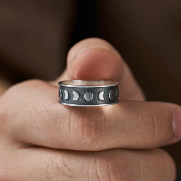Moon Phases Sterling Silver Band Ring