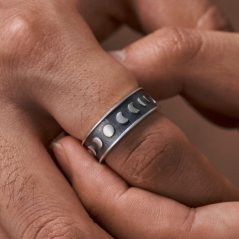 Moon Phases Sterling Silver Band Ring