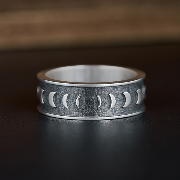 Moon Phases Sterling Silver Band Ring