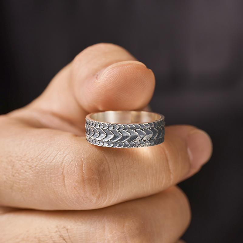 Dragon Scales Sterling Silver Band Ring