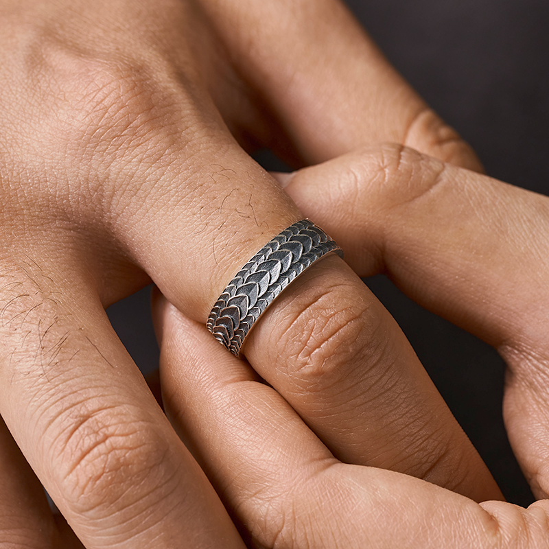 Dragon Scales Sterling Silver Band Ring