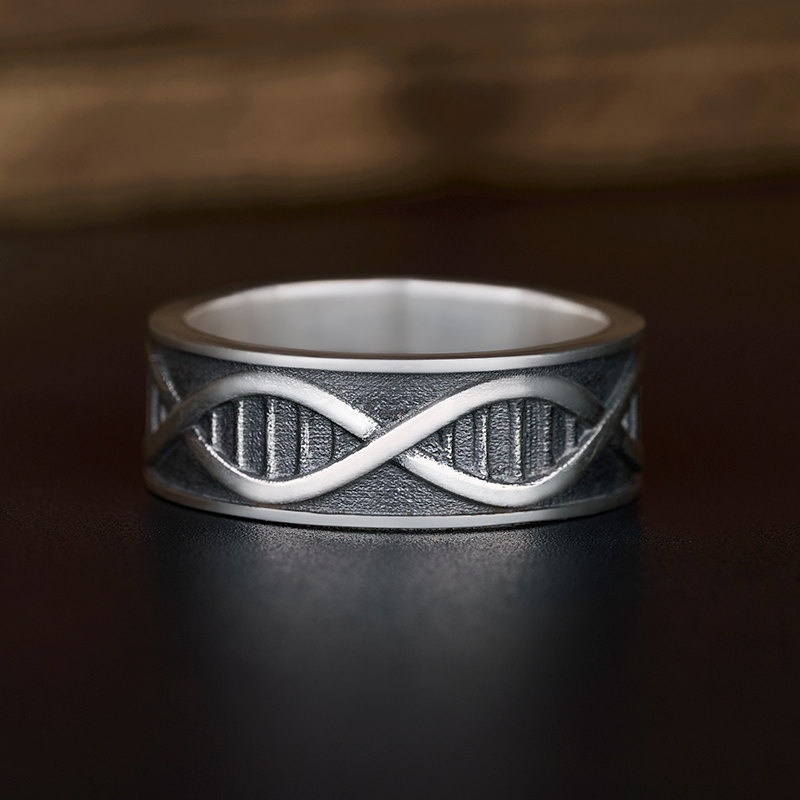 DNA Inspired Sterling Silver Band Ring